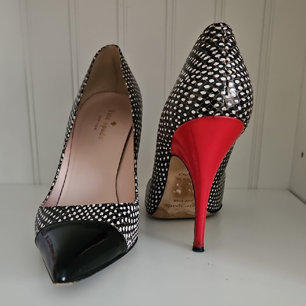 Kate Spade Black and White Heels with Red Accent